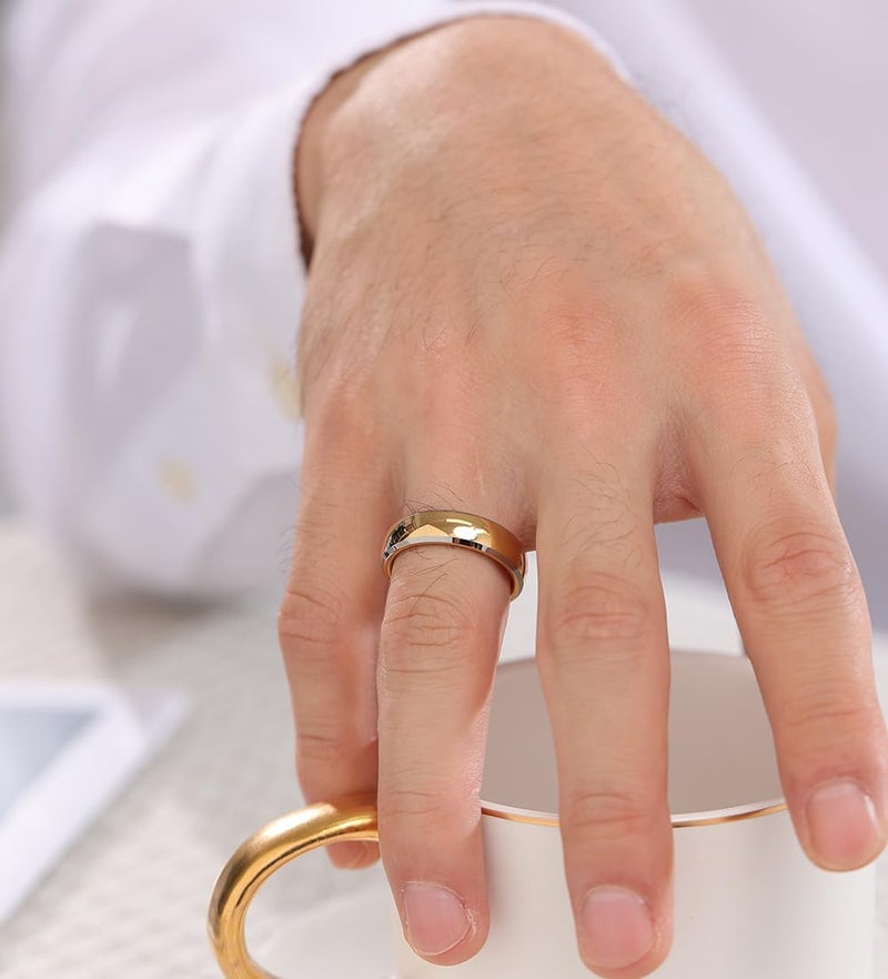 VQYSKO Tungsten Wedding Band Ring for Men Women | 2mm 4mm 6mm 8mm Gold Domed Tungsten Wedding Band Ring for Men Women High Polish Comfort Fit | Size 5-14 - Image 2